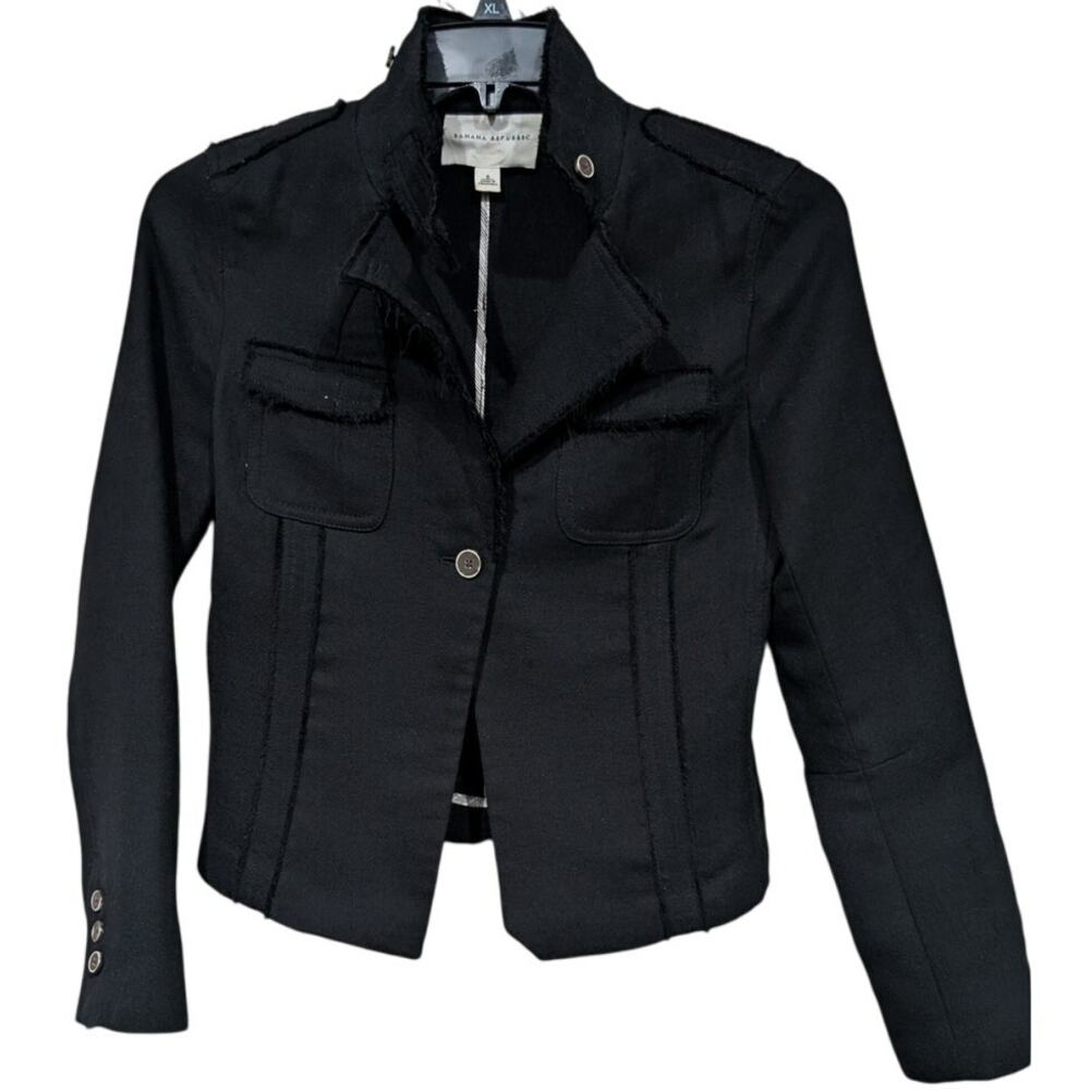 Banana Republic 100% Wool Black Military Style Jacket sz 6 (M)